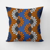 African Kitenge Blue Orange Ethnic Floral Throw Pillow Cover ADAMMA