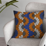 African Kitenge Blue Orange Ethnic Floral Throw Pillow Cover ADAMMA