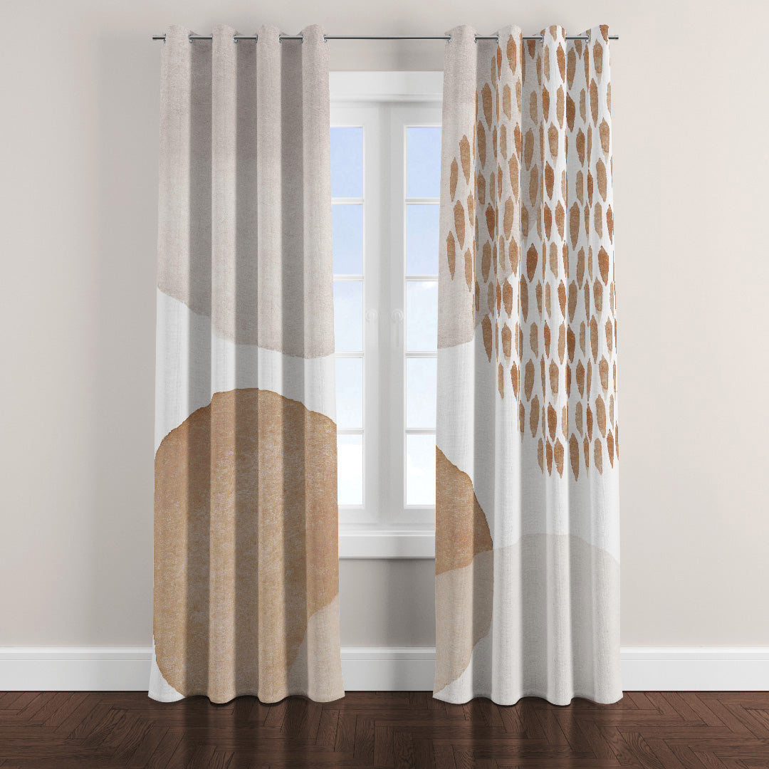 Abstract Art Ivory White Beige Neutral Boho Blackout Window Curtains ADELE - 2 Panels