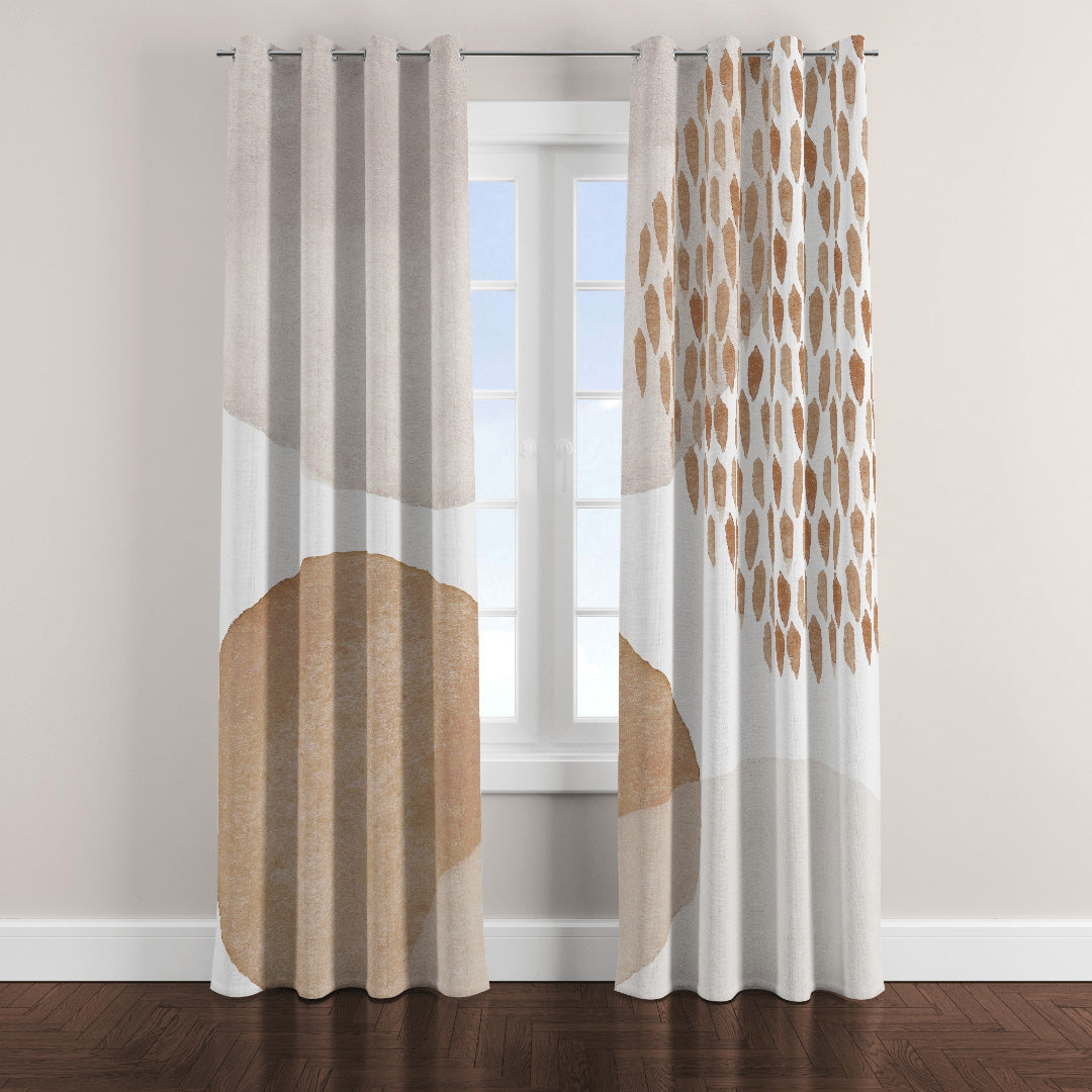 Abstract Art Ivory White Beige Modern Boho Blackout Window Curtains ADELE - 2 Panels