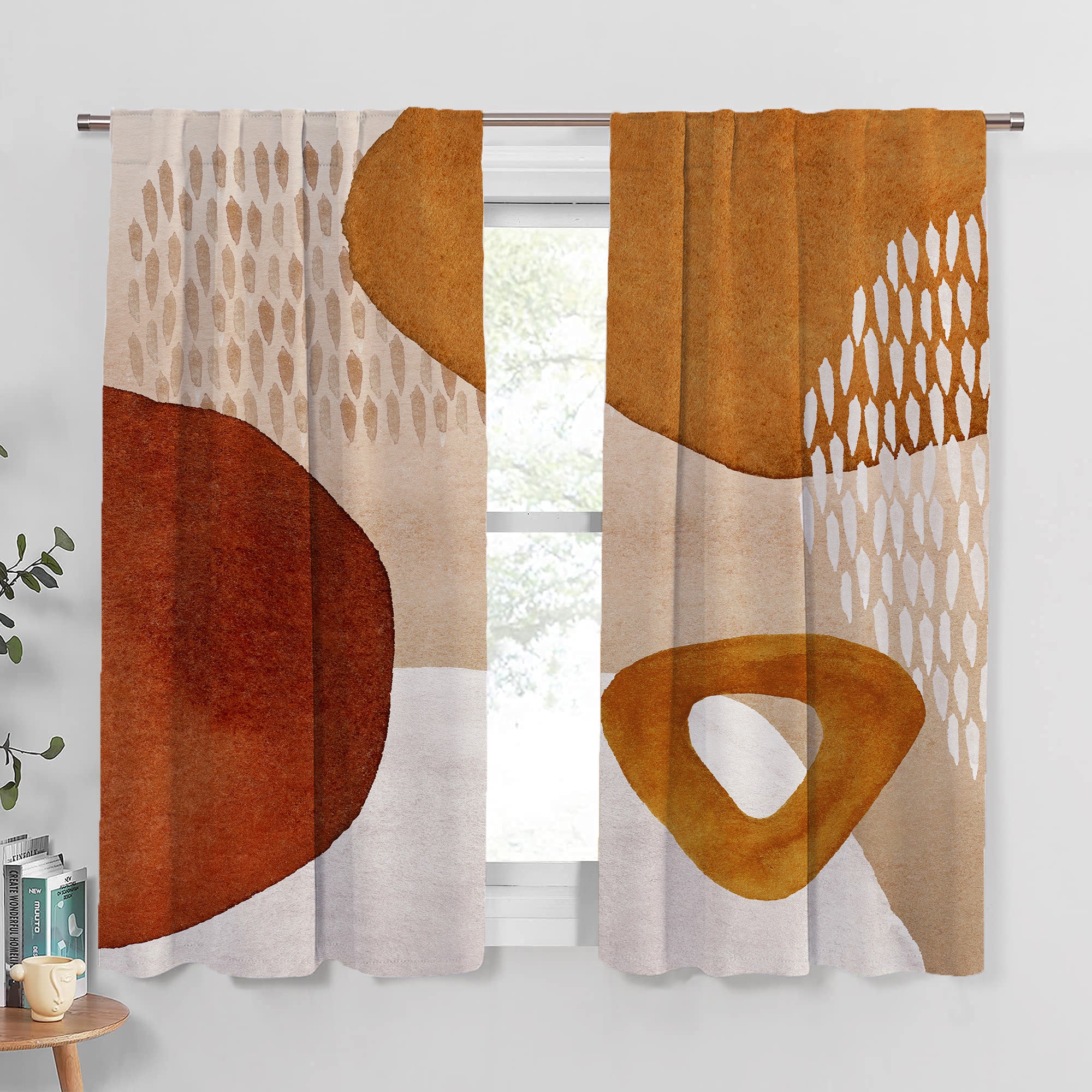 Orange outlet Marble Design Abstract Art Window Curtain Sheer Rot Pocket Draperies Room Divider in Orange, White