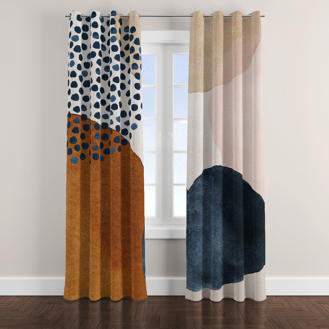 Abstract Art Terracotta Blush Pink Blue Ivory Beige Modern Boho Blackout Window Curtains ADELE - 2 Panels