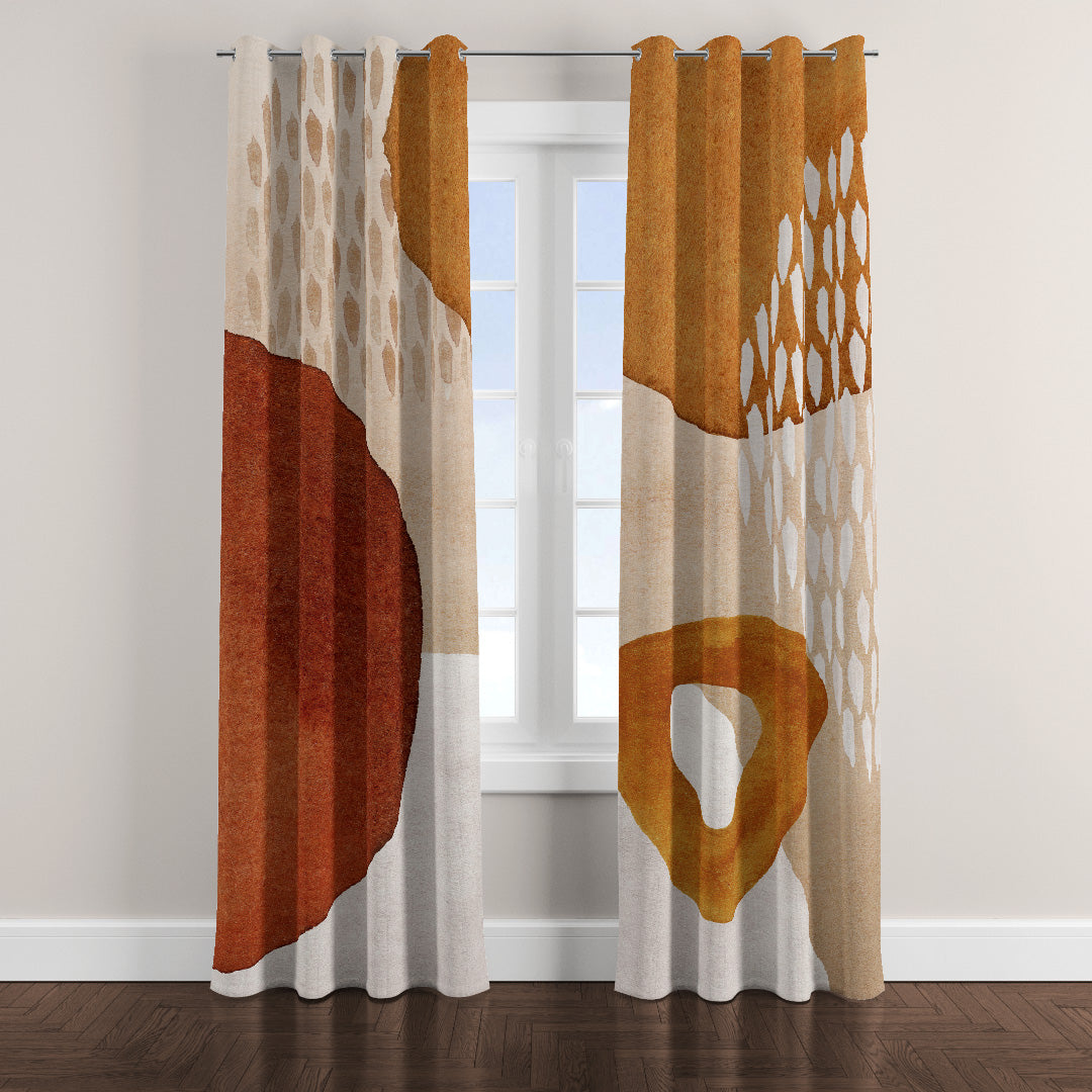 Abstract Art Terracotta Orange Ivory Beige Boho Blackout Window Curtains ADELE - 2 Panels