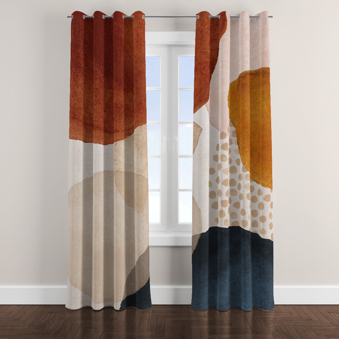Abstract Art Terracotta Orange Blush Pink Blue Ivory Modern Boho Blackout Window Curtains ADELE - 2 Panels