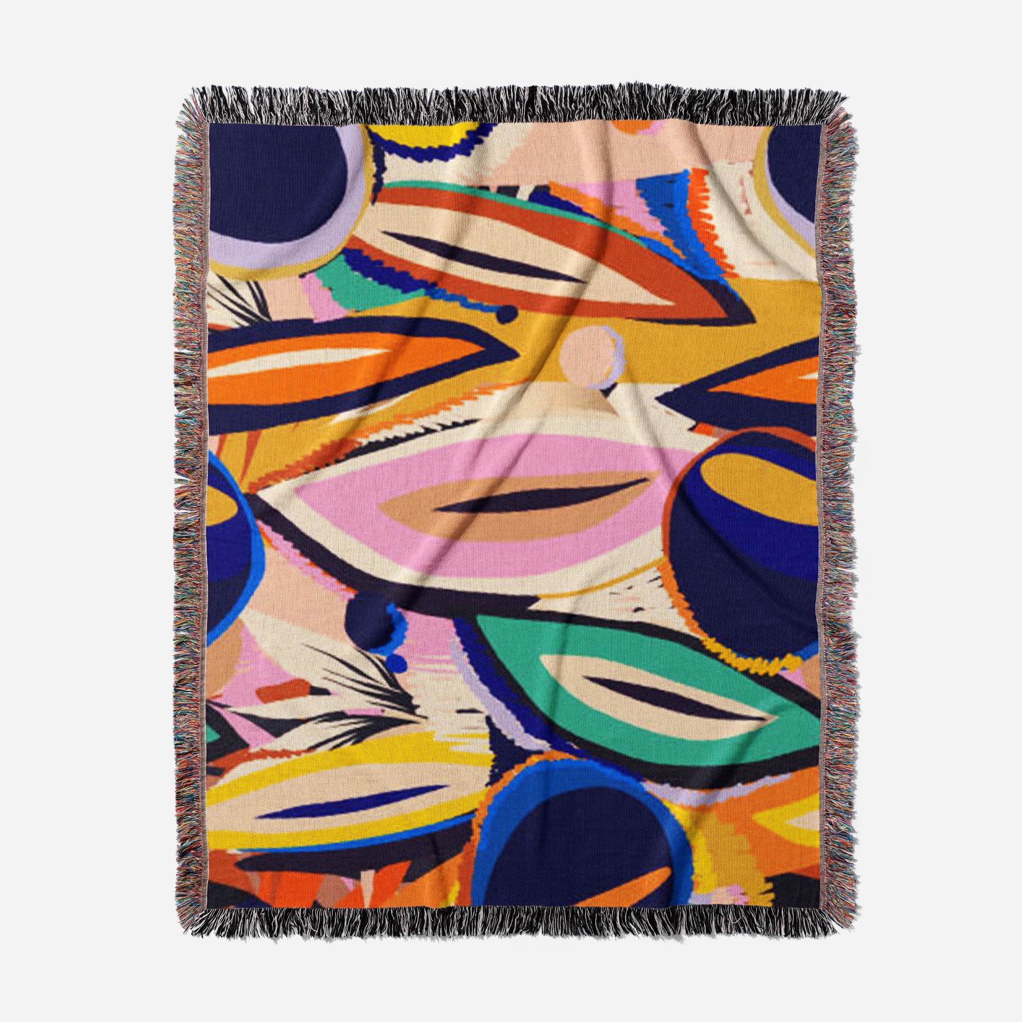 Abstract Hand Drawn Exotic Multicolor Cotton Woven Throw Blanket