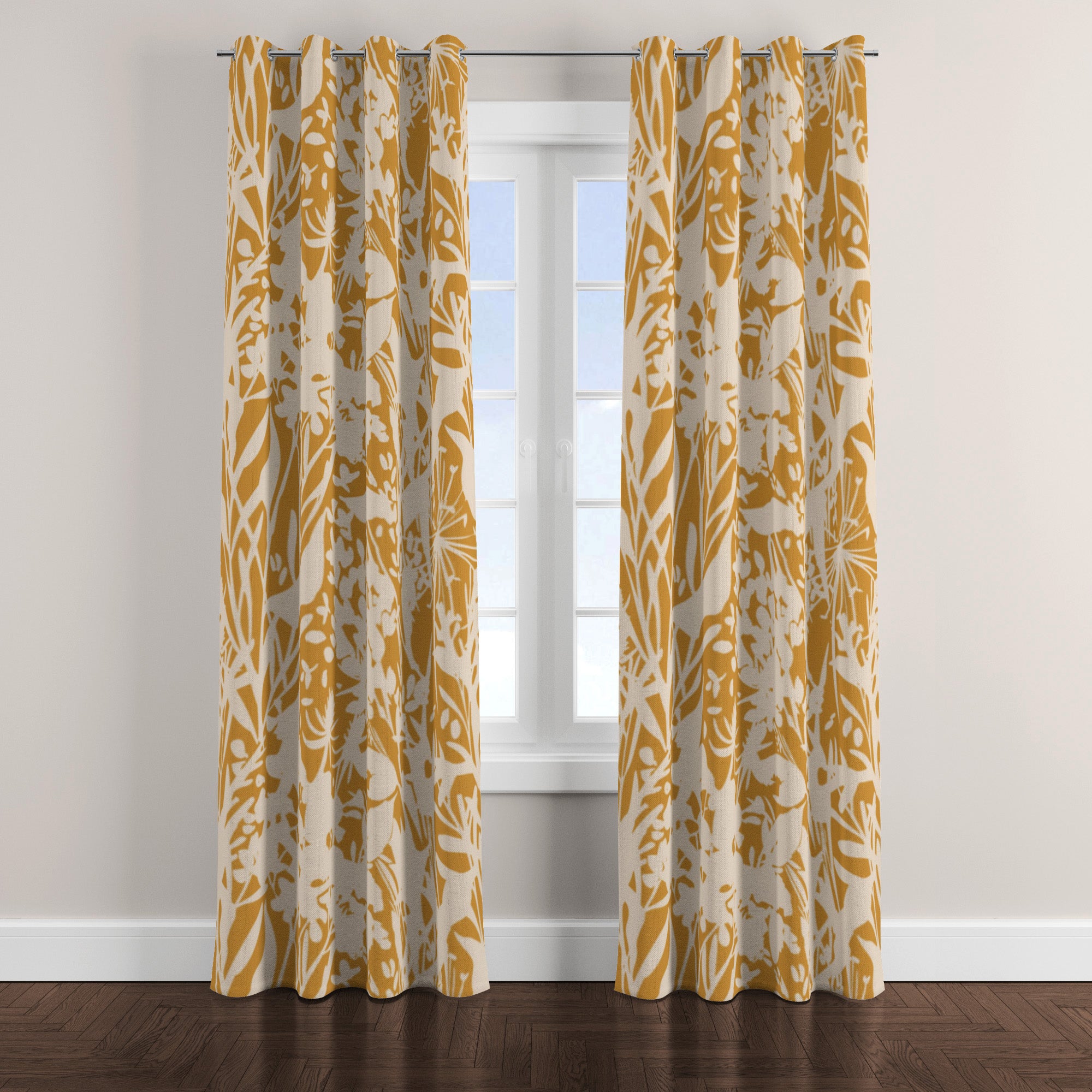 Wild Flowers Field Botanical Mustard Yellow Blackout Window Curtain CALLA