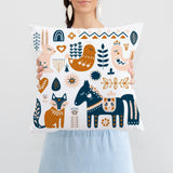 Scandinavian Folk Art Horse Animals Nordic Fleece Throw Pillow Cover NORSE