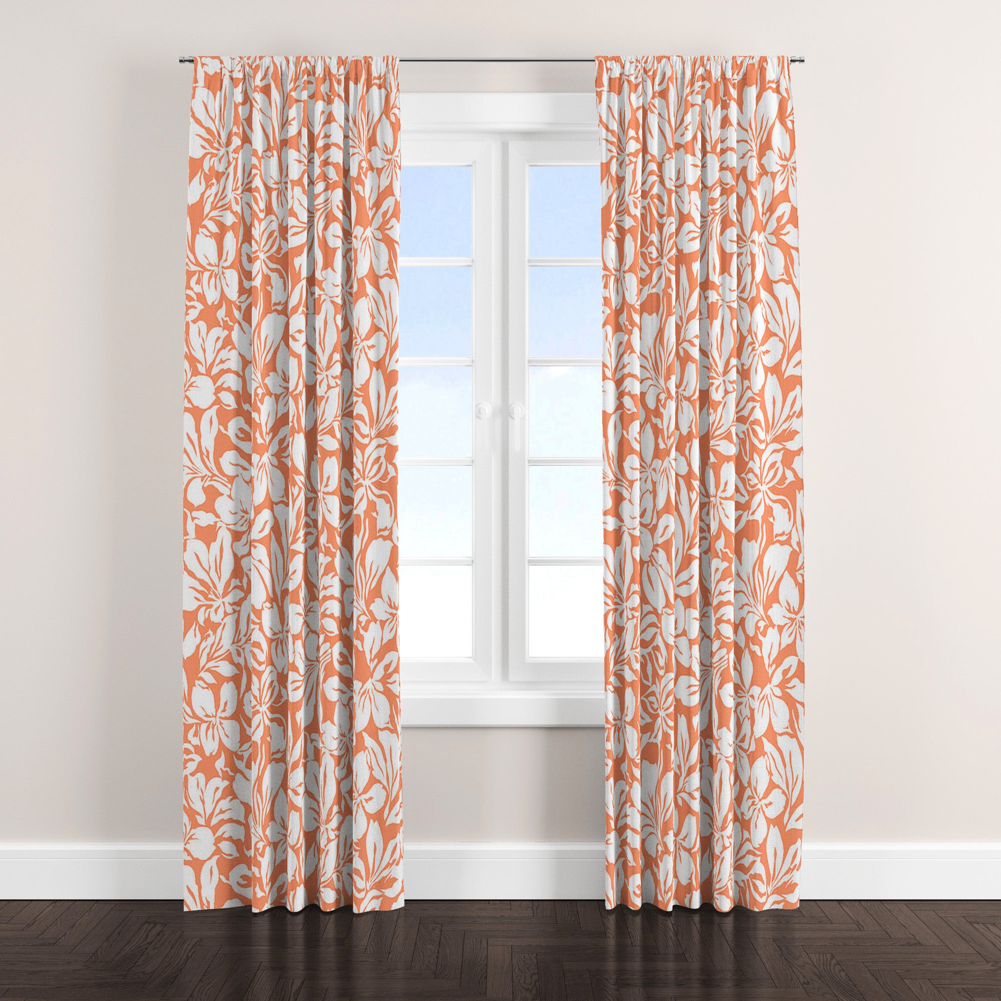 Abstract White Flowers Damask Peach Pink Floral Blackout Window Curtain CLEVA