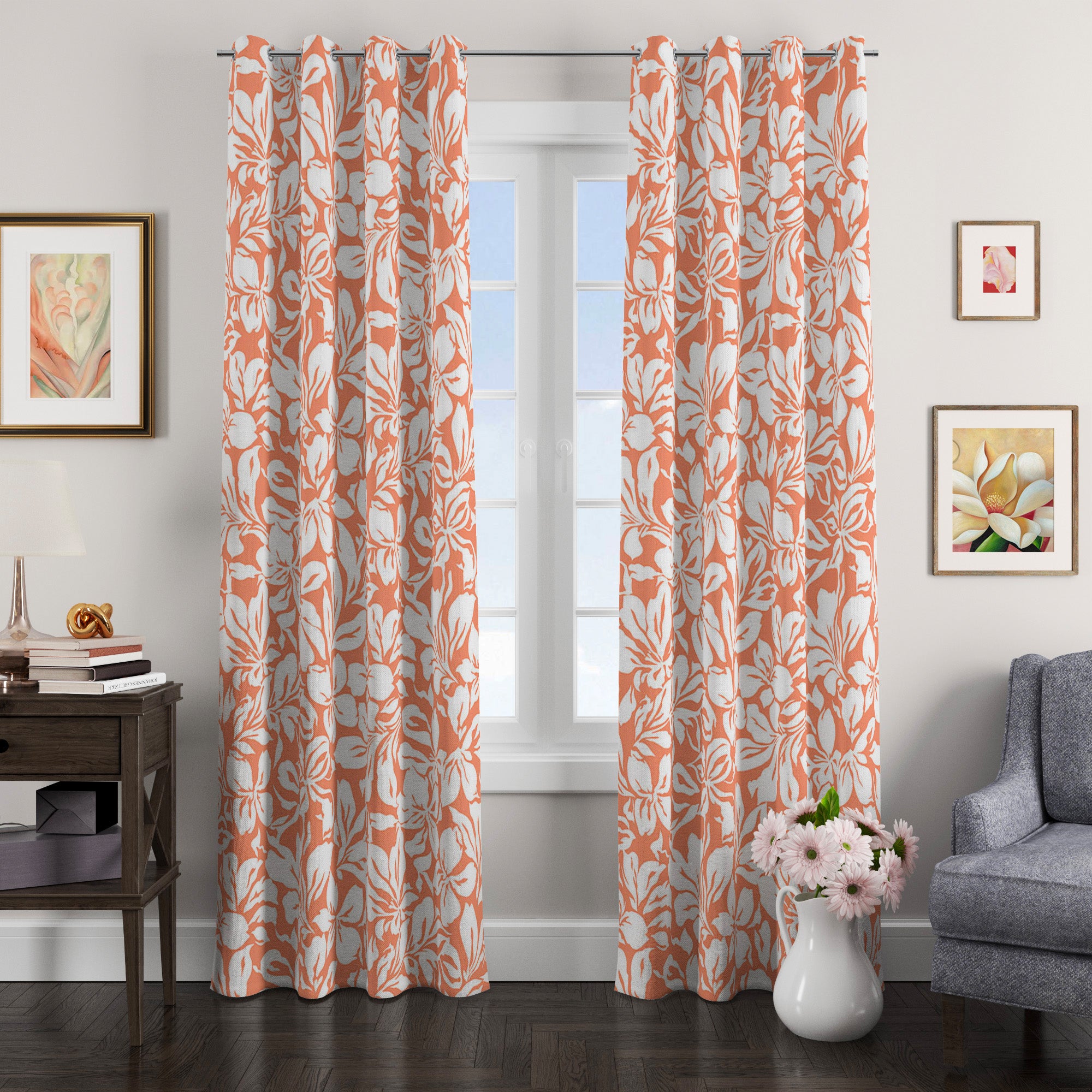 Floral Damask Vintage Peach Pink Blackout Window Curtain CLEVA