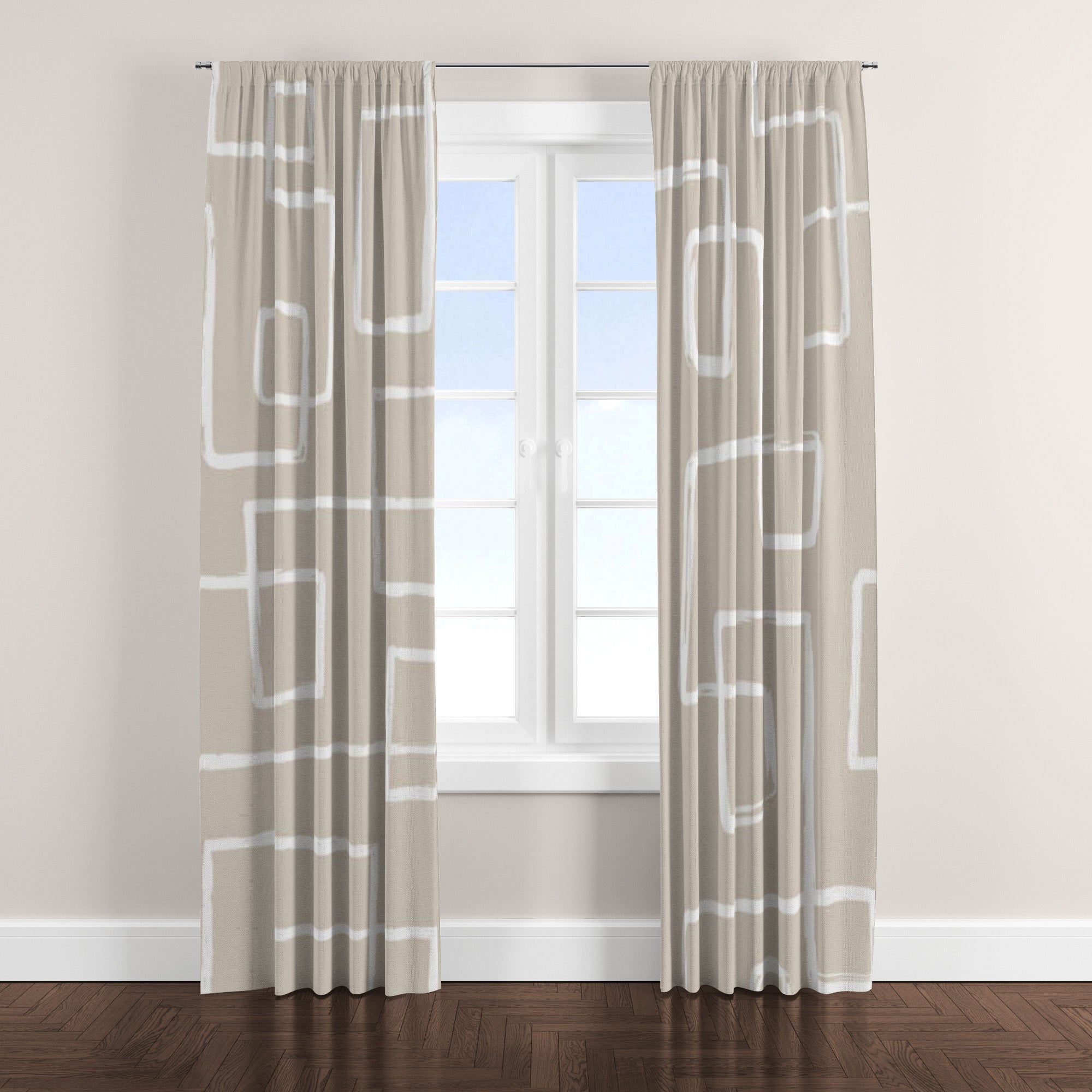 Modern Abstract Geometric Beige White Neutral Blackout Window Curtain DANA