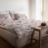Vintage Lilies Classic Dusty Pink White Teal Floral Cotton Duvet Cover Set LILJA