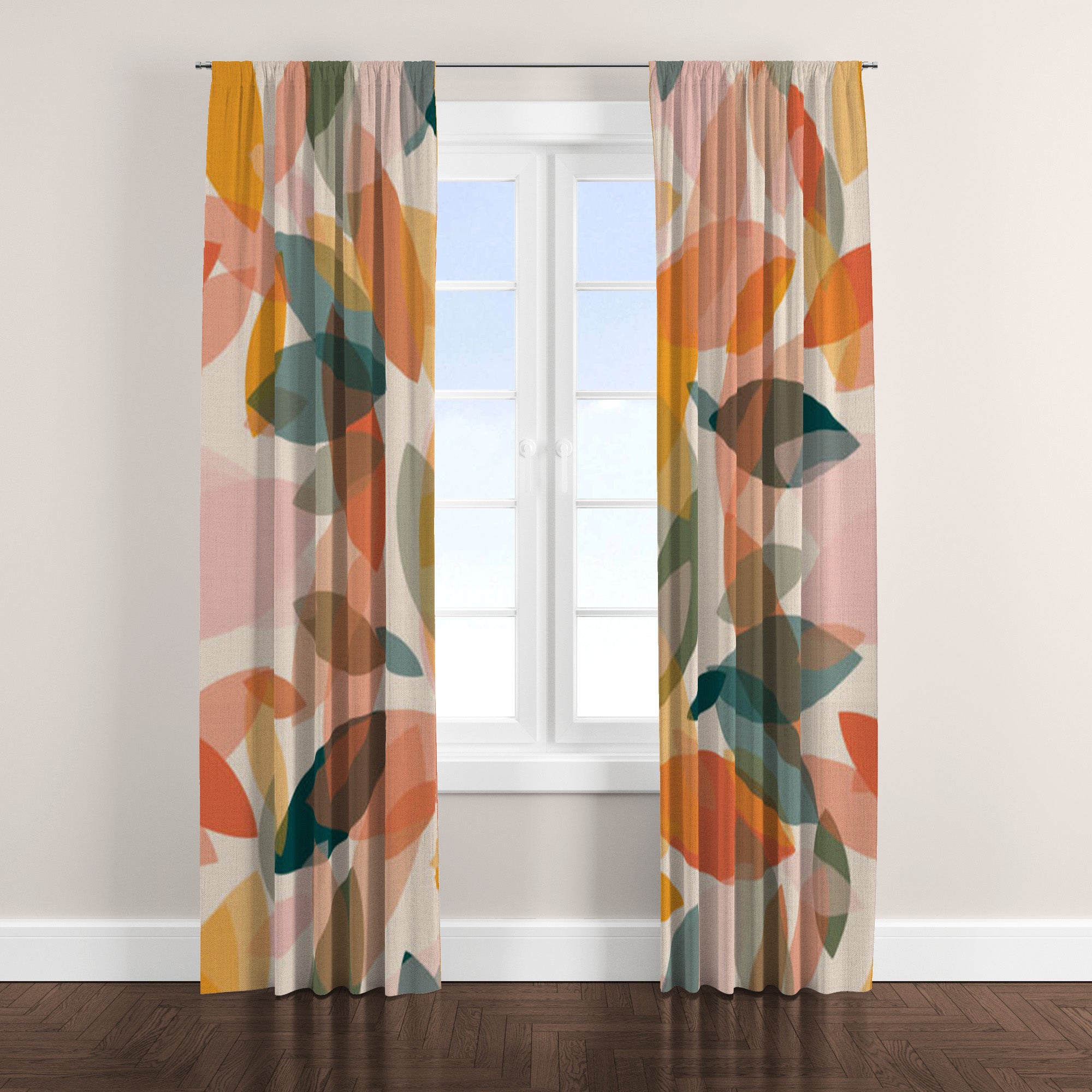 Modern Abstract Decorative Multicolor Orange Green Pink Blackout Window Curtain IDALIA