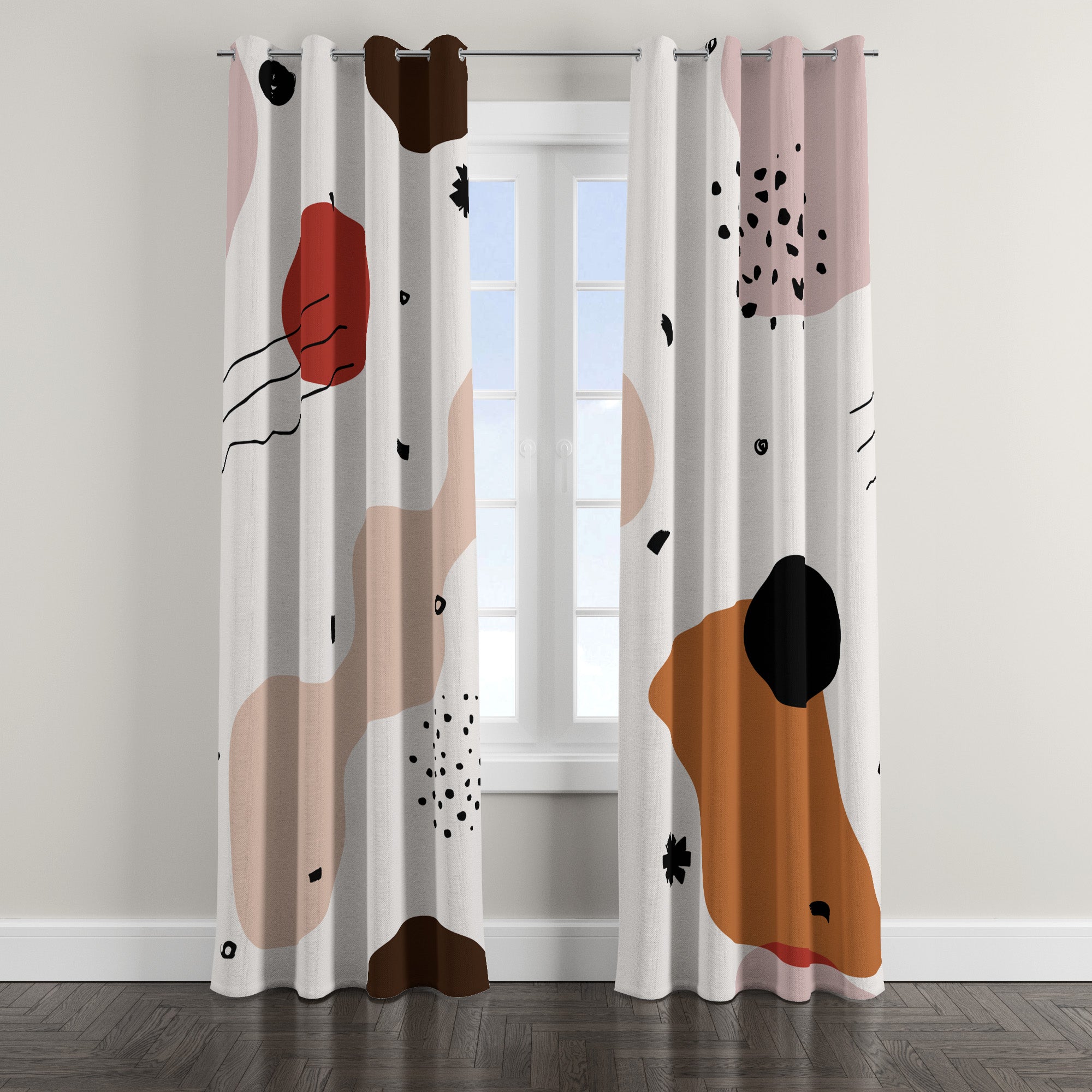 Scandinavian Abstract Blush Pink Terracotta Blackout Window Curtains HELGA - 2 Panels