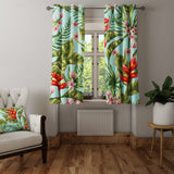 Green Leaves And Red Flowers Tropical Blackout Window Curtains HELICONIA - 2 Panels