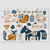 Scandinavian Folk Art Horse Animals Nordic Fleece Throw Blanket NORSE