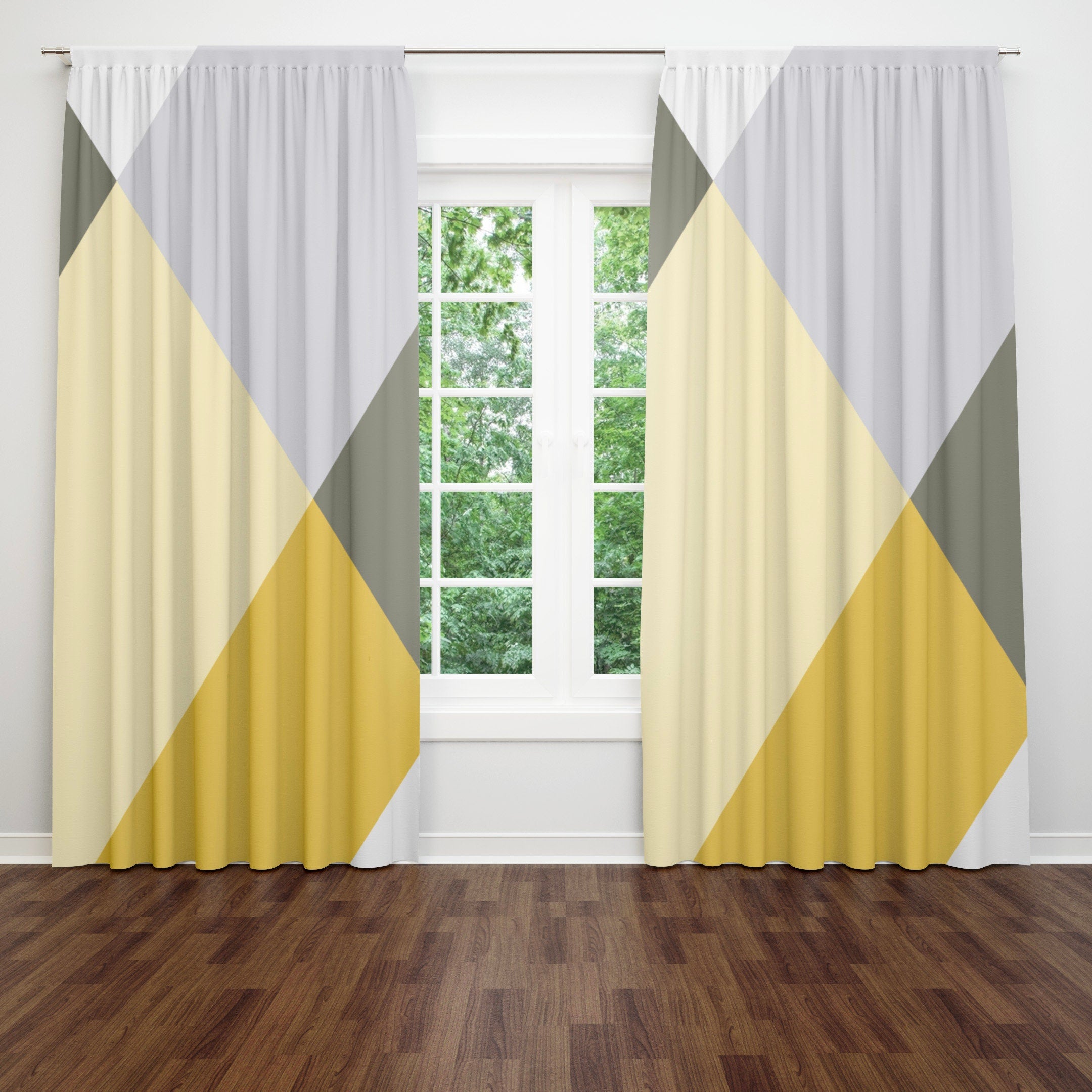 Scandinavian Minimalist Yellow Gray Blackout Window Curtain CHARLOTTE