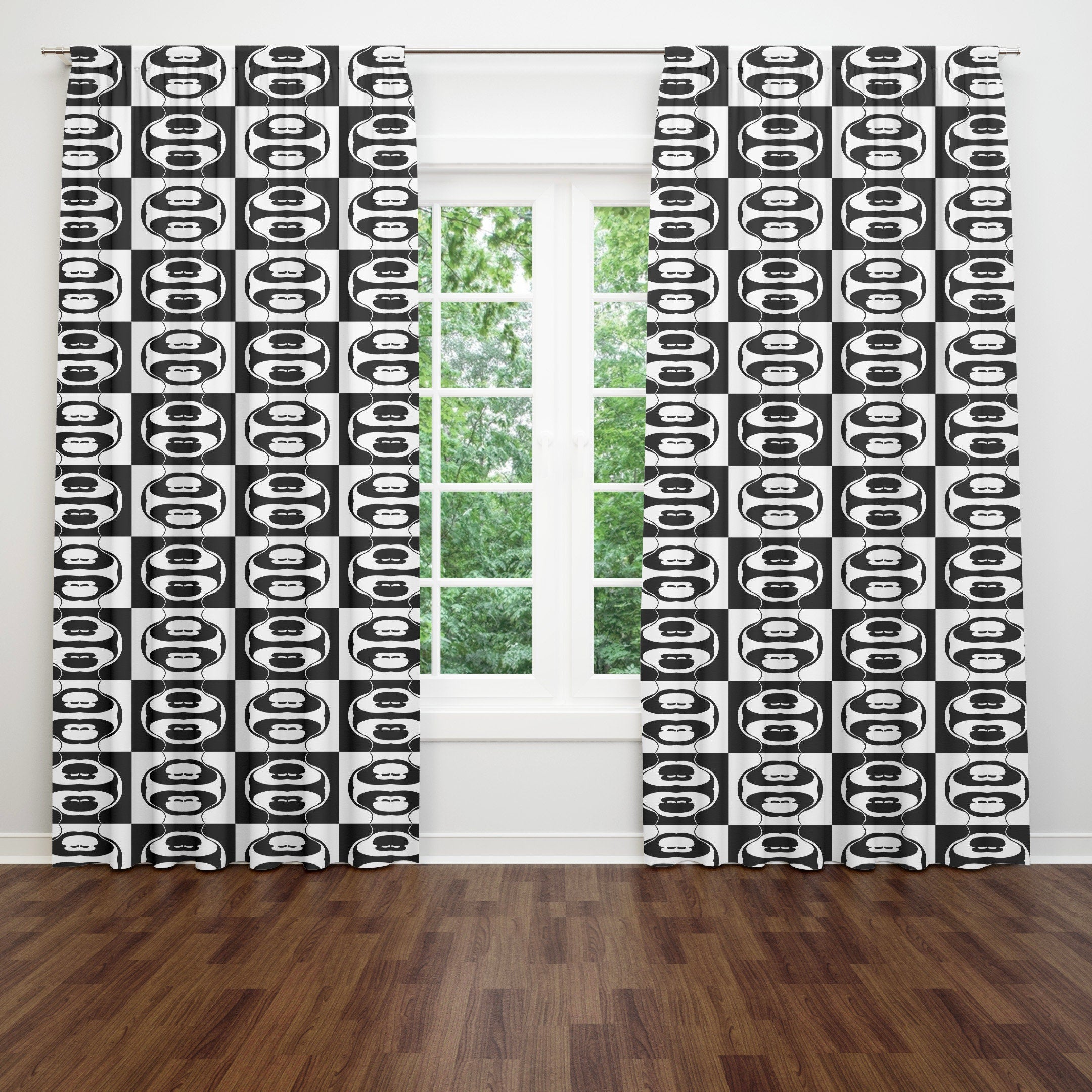 Black White Retro Mid Century Blackout Window Curtains EAMES