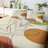 Woman And Nature Abstract Line Art Boho Cotton Duvet Cover Set ZOE