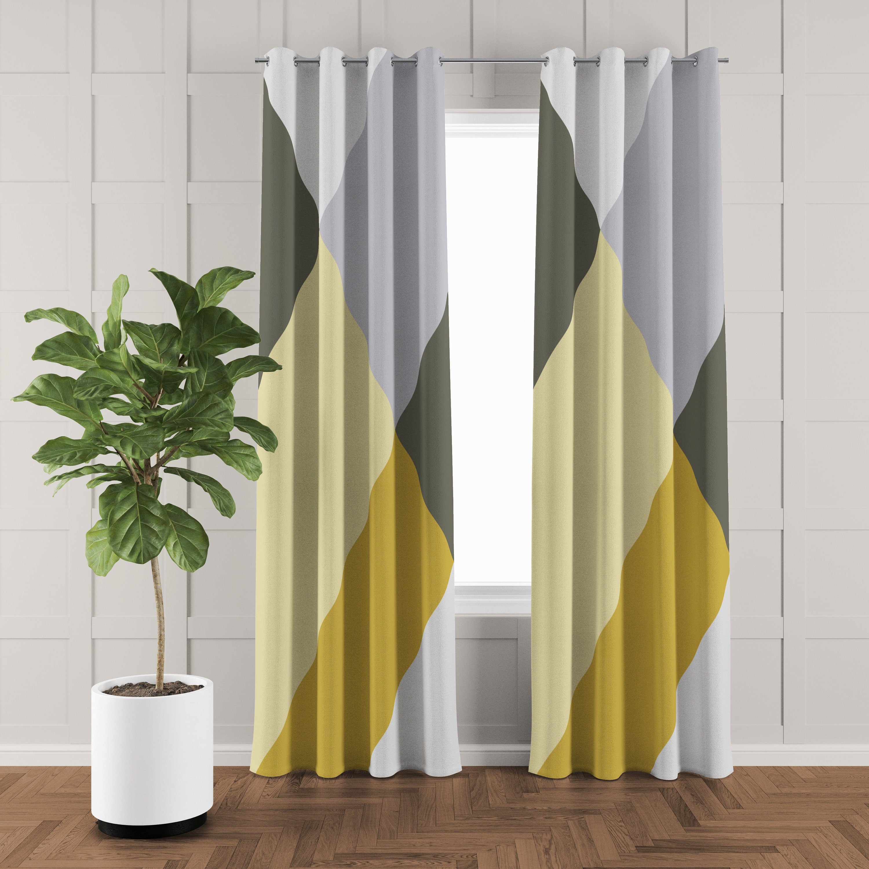 Scandinavian Minimalist Yellow Gray Blackout Window Curtain CHARLOTTE