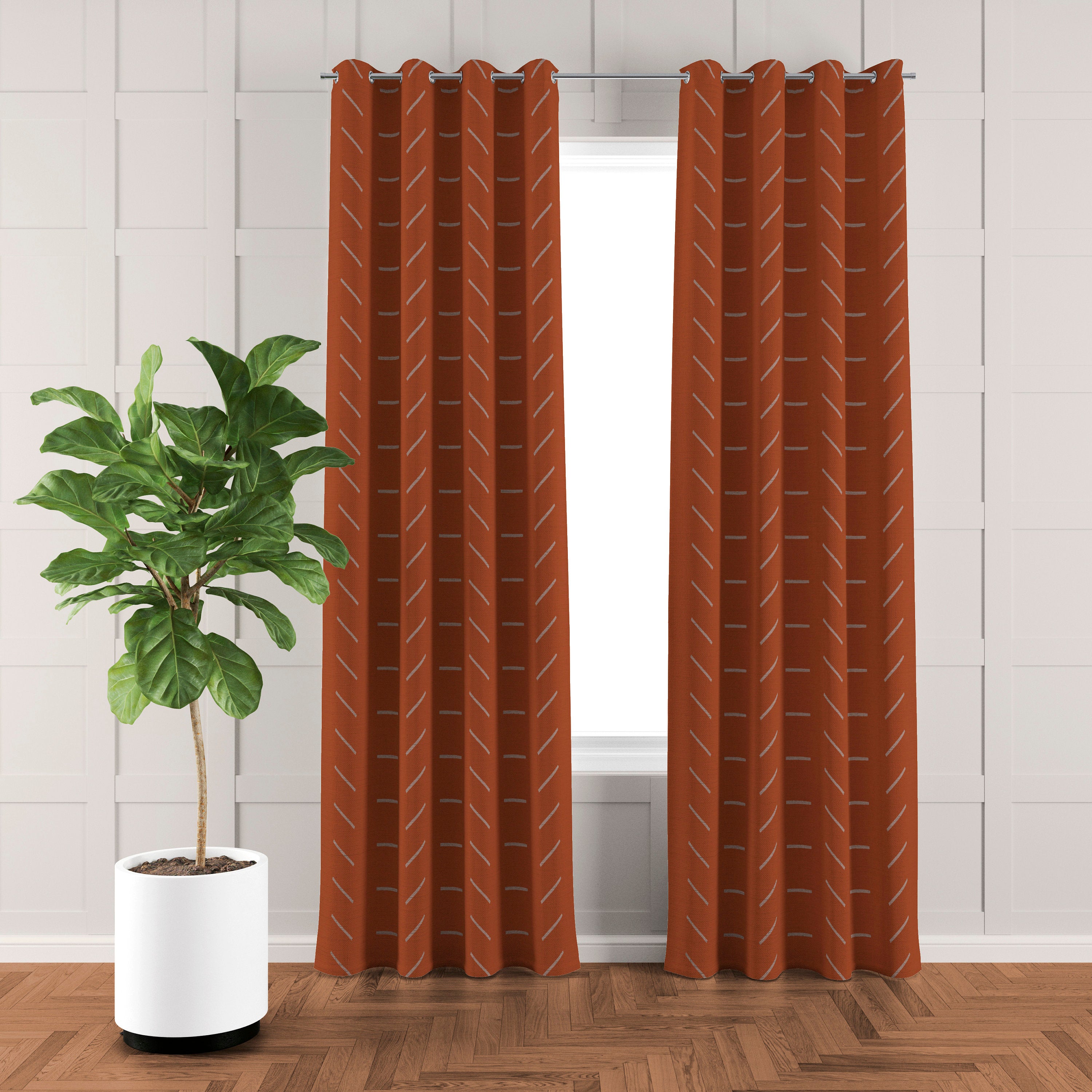 Minimalist Terracotta Rust Burnt Orange Ivory Blackout Window Curtain NIAMEY