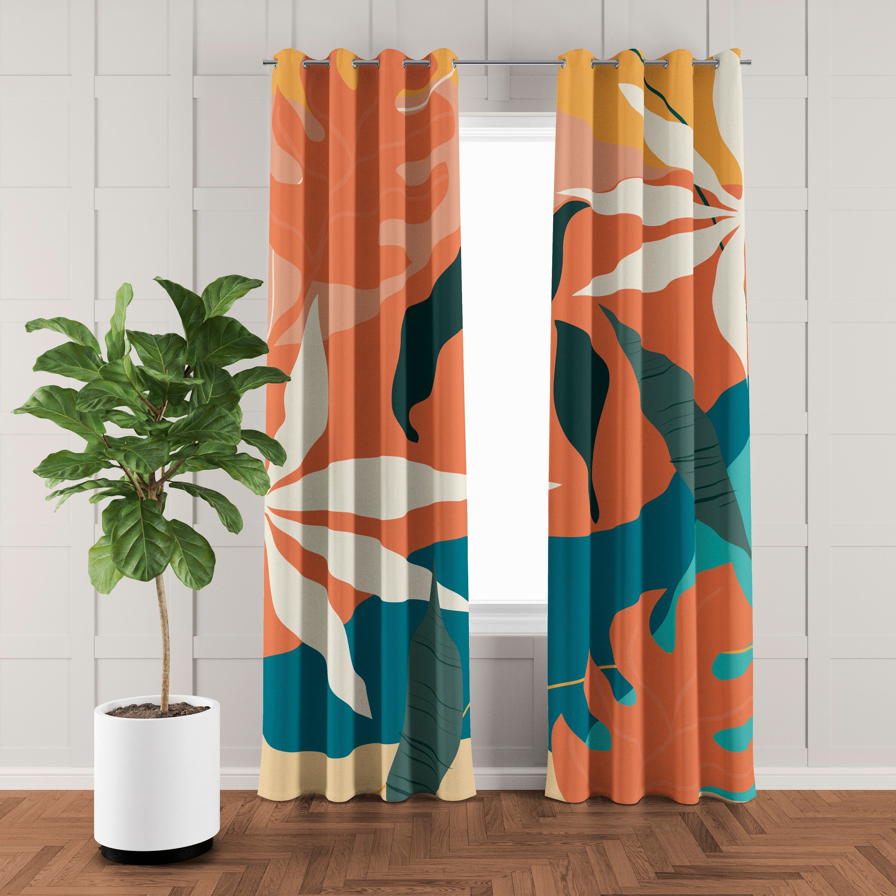 Abstract Tropical Multicolor Leaf Blackout Window Curtains MATIRA - 2 Panels