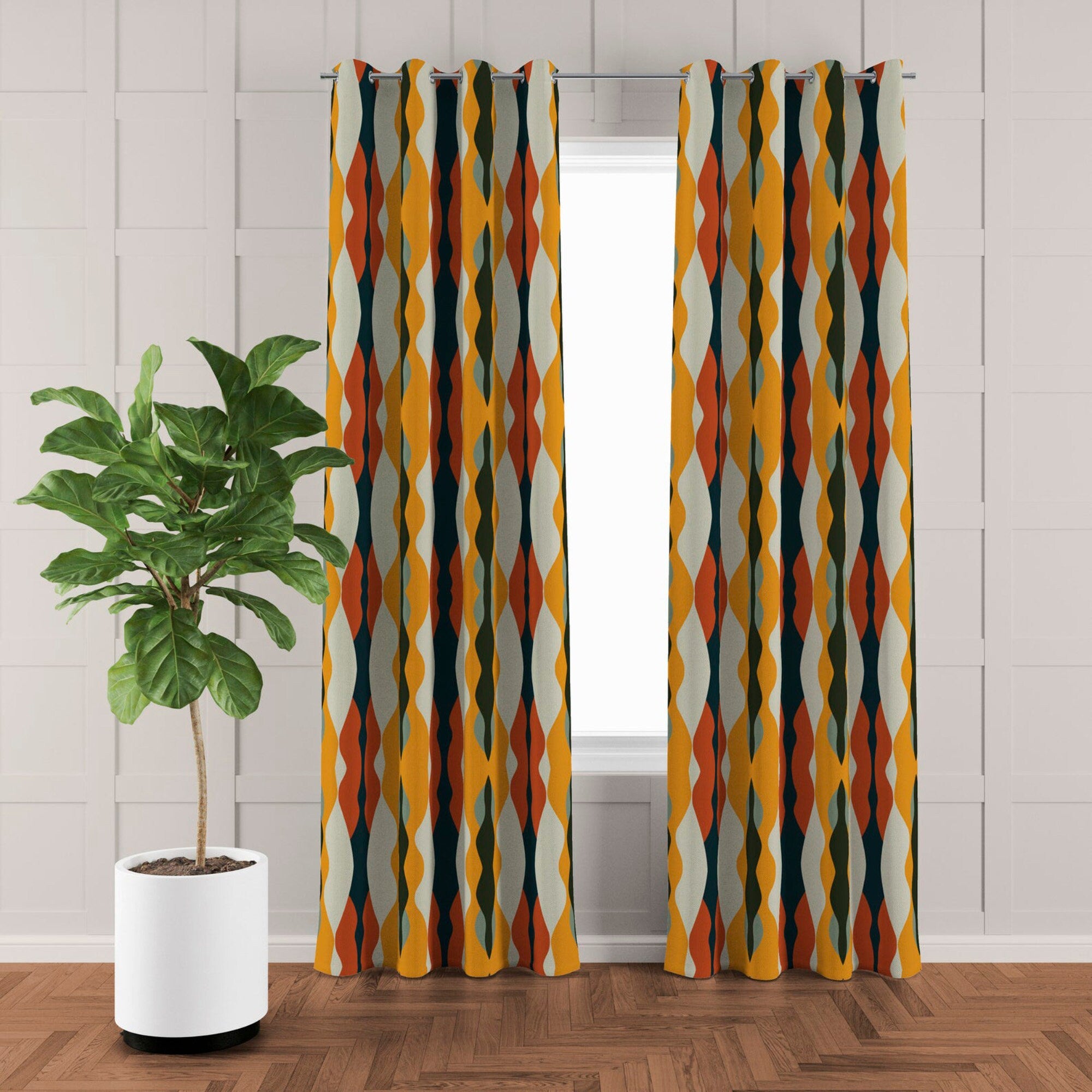 Retro Mid Century Modern Multicolor Blackout Window Curtain DUNES