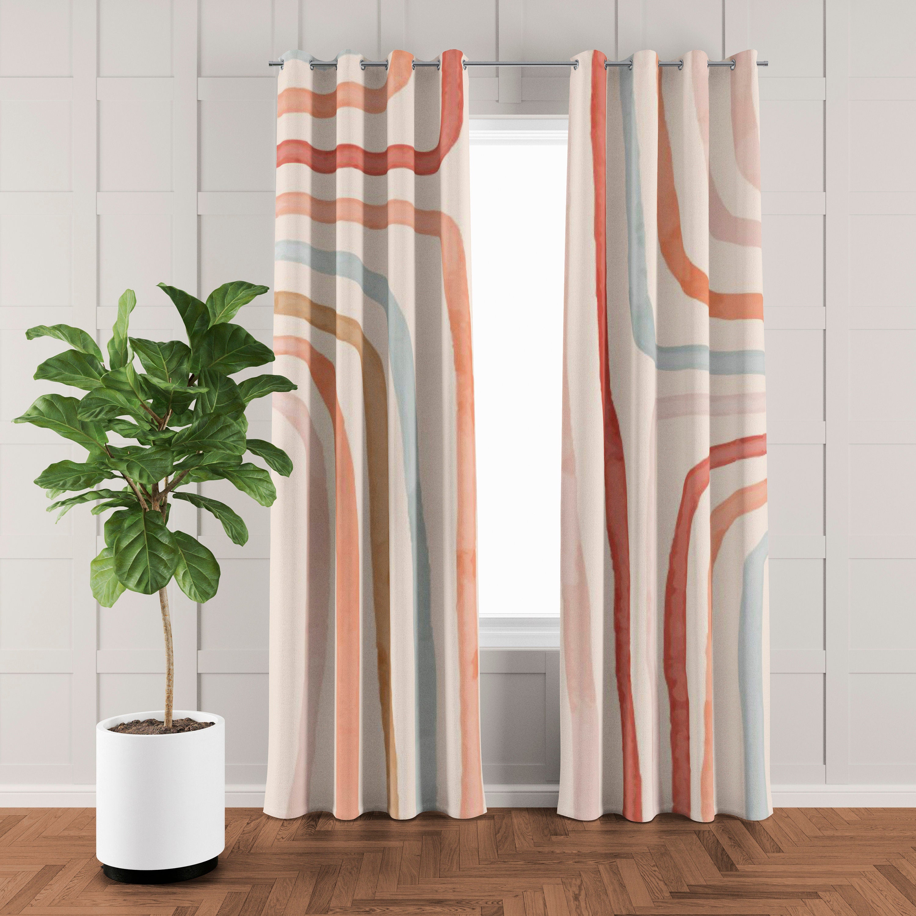 Scandinavian Abstract Rainbow Pastel Blush Pink Blackout Window Curtains CANDY - 2 Panels