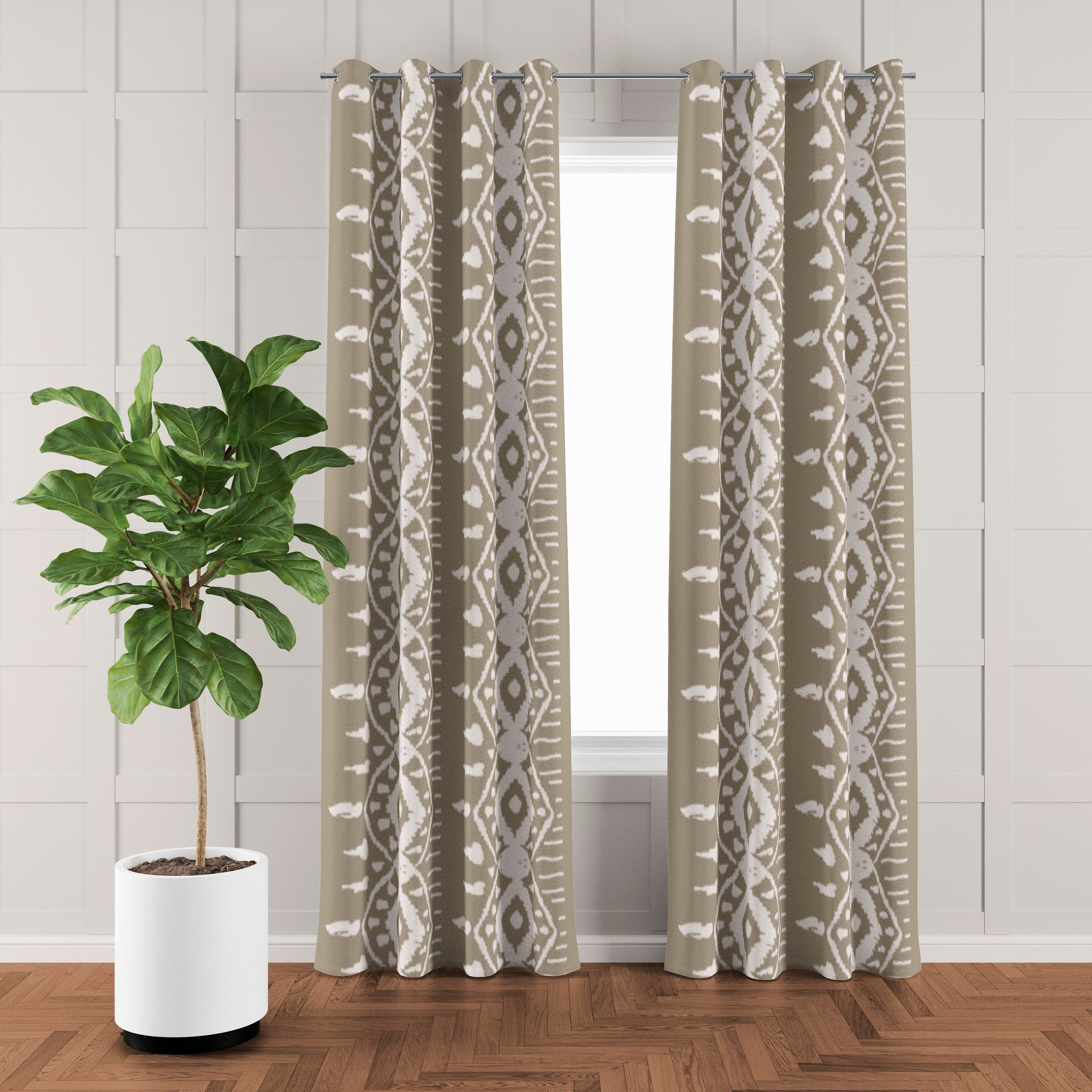 Wabi-Sabi Shibori Japanese Beige White Blackout Window Curtain SAKURA