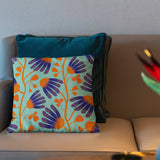 Indian Orange Teal Floral Throw Pillow Cover INAYA