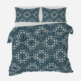 Abstract Geometric Ethnic Mudcloth Aegean Blue Cotton Duvet Cover Set KAI