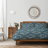 Abstract Geometric Ethnic Mudcloth Aegean Blue Cotton Duvet Cover Set KAI