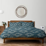 Abstract Geometric Ethnic Mudcloth Aegean Blue Cotton Duvet Cover Set KAI