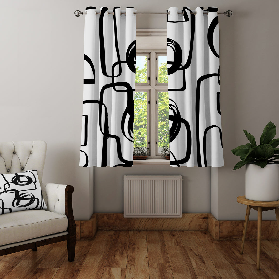 Abstract Geometric Black White Mid Century Modern Blackout Window Curt ...
