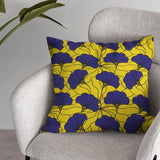 African Kitenge Yellow Navy Blue Floral Ethnic Throw Pillow Cover MAKENA
