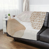 Abstract Art Ivory White Beige Neutral Boho Fleece Throw Blanket ADELE
