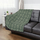 African Olive Green White Ethnic Mudcloth Fleece Throw Blanket BARIKA