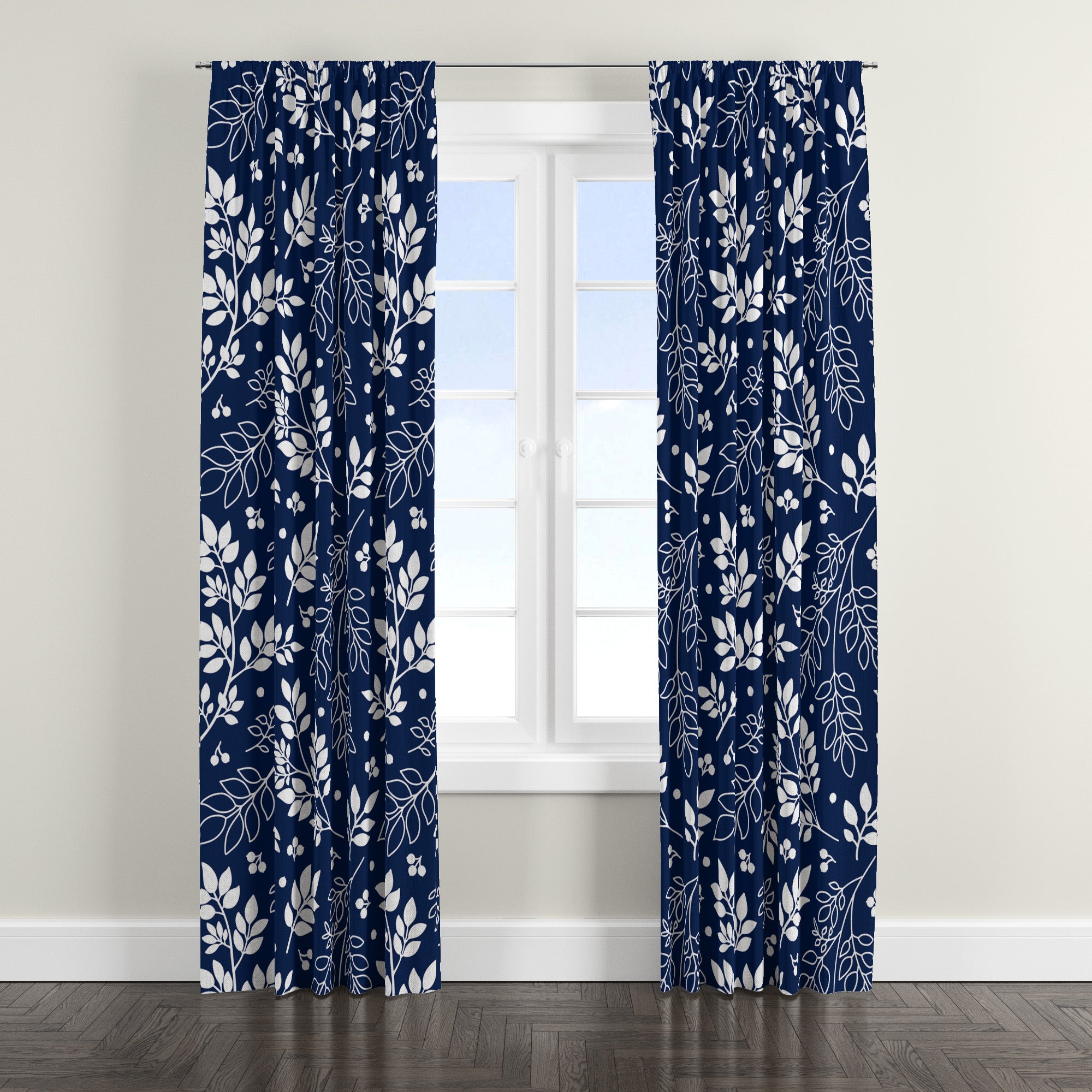 Botanical Tree Branches Navy Blue Blackout Window Curtain ZARIA