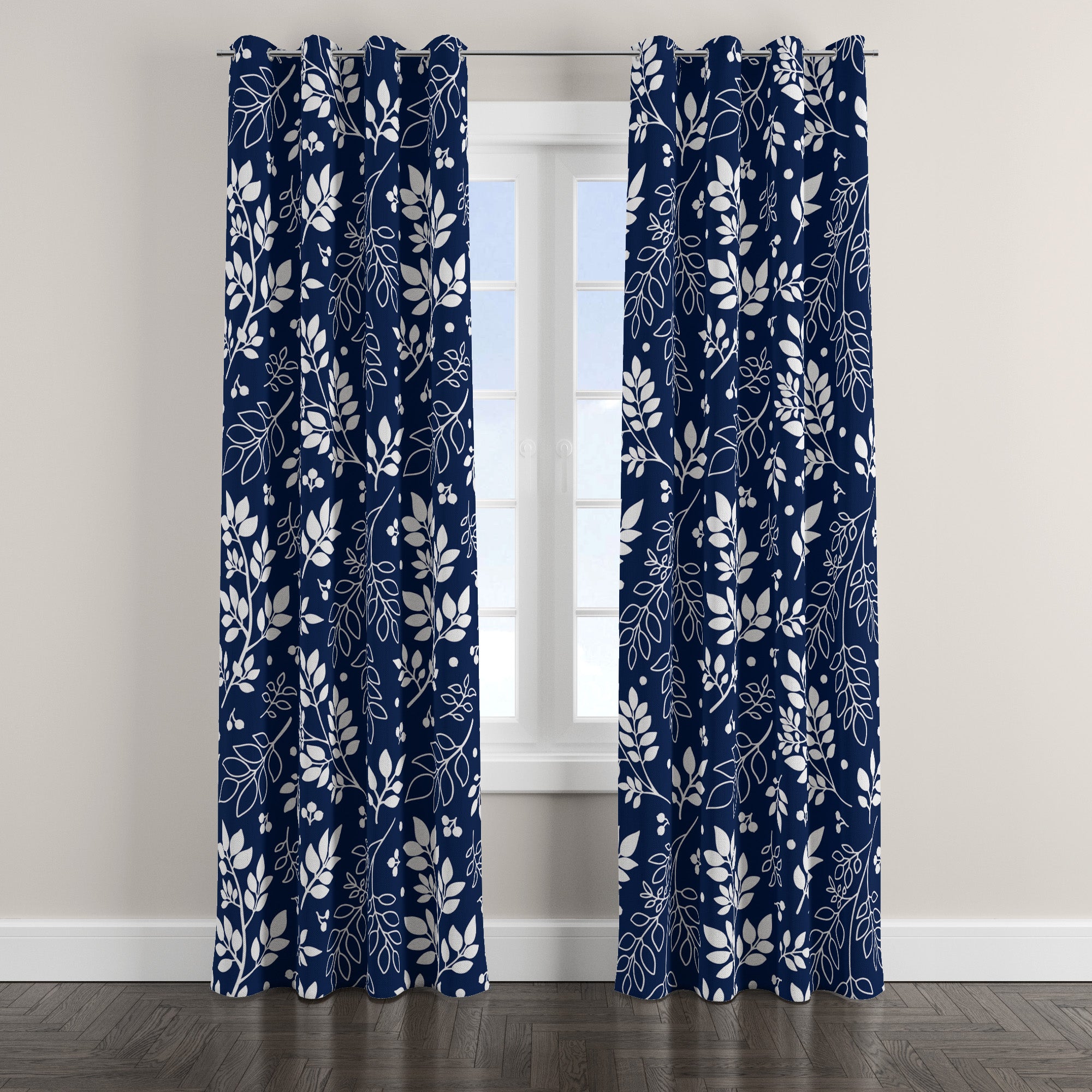 Botanical Tree Branches Navy Blue Blackout Window Curtain ZARIA