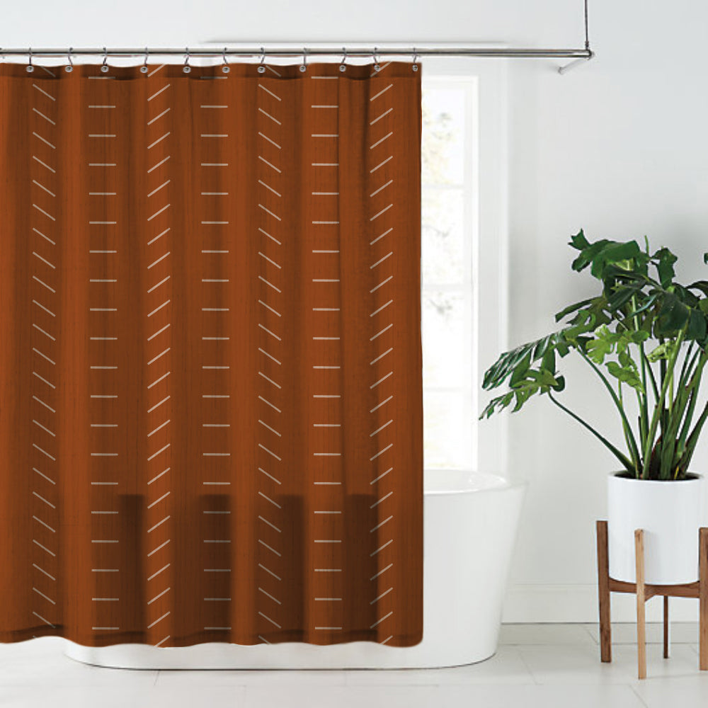 Minimalist Terracotta Rust Burnt Orange Ivory Farmhouse Shower Curtain NIAMEY