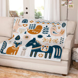 Scandinavian Folk Art Horse Animals Nordic Fleece Throw Blanket NORSE