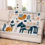 Scandinavian Folk Art Horse Animals Nordic Fleece Throw Blanket NORSE
