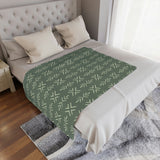 African Olive Green White Ethnic Mudcloth Fleece Throw Blanket BARIKA