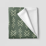 African Olive Green White Ethnic Mudcloth Fleece Throw Blanket BARIKA