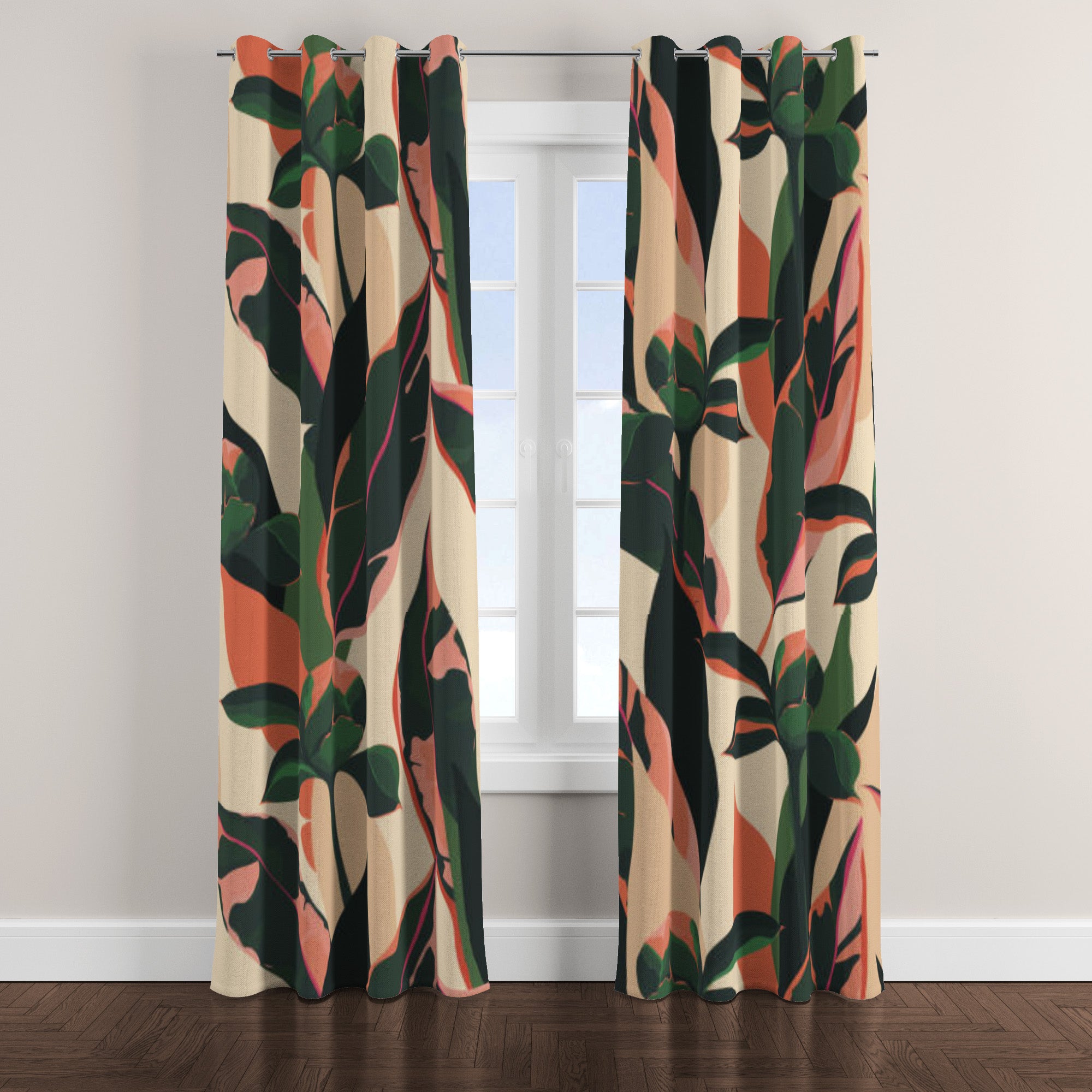 Abstract Peonies Natural Colors Floral Blackout Window Curtain HELMI