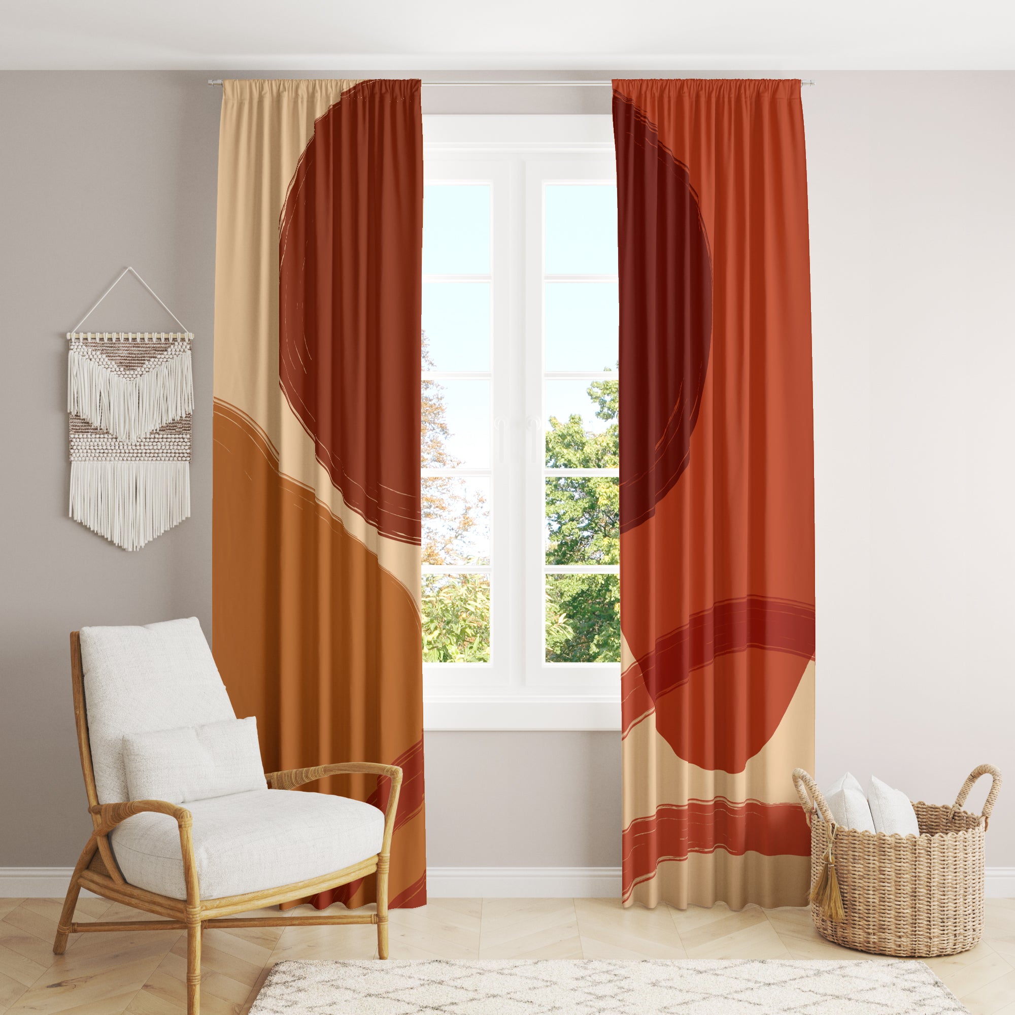 Warm Red Tones Terracotta Mid Century Modern Blackout Window Curtains FLORENCE - 2 Panels
