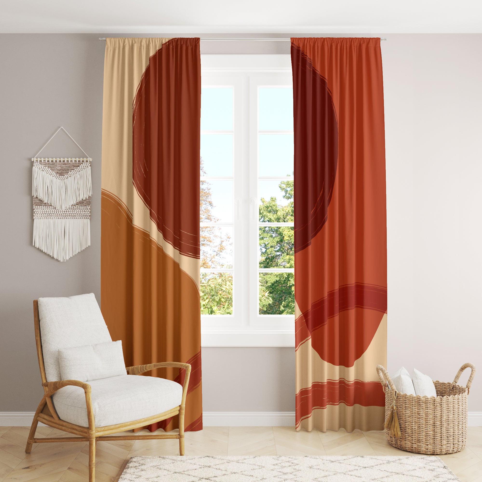 Warm Red Tones Terracotta Mid Century Modern Blackout Window Curtains