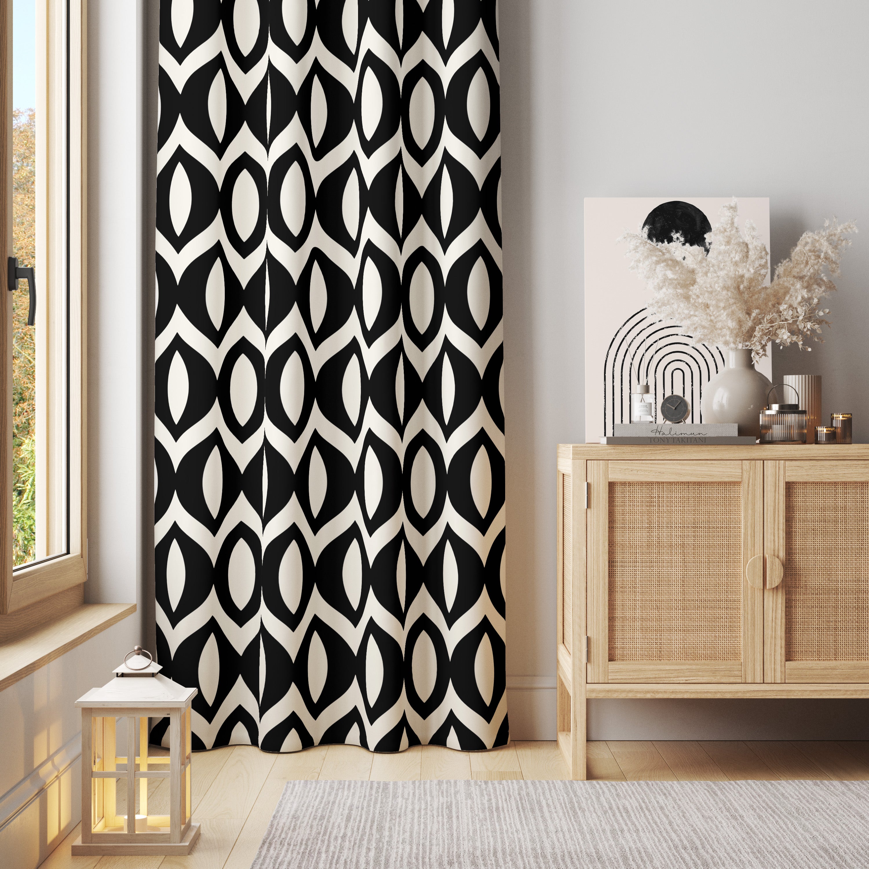Scandinavian Geometric Black Off-White Blackout Window Curtain INGER ...