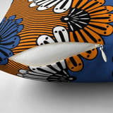 African Kitenge Blue Orange Ethnic Floral Throw Pillow Cover ADAMMA