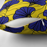 African Kitenge Yellow Navy Blue Floral Ethnic Throw Pillow Cover MAKENA