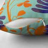 Indian Orange Teal Floral Throw Pillow Cover INAYA